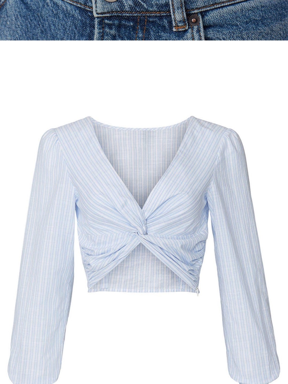 Marissa Webb Light Blue Striped Twist-Front Crop Top